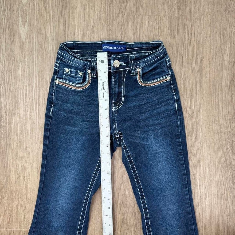 Westfield Eagle blue denim jeans with cross design on back pockets. Size: 1 - Picture 8 of 8
